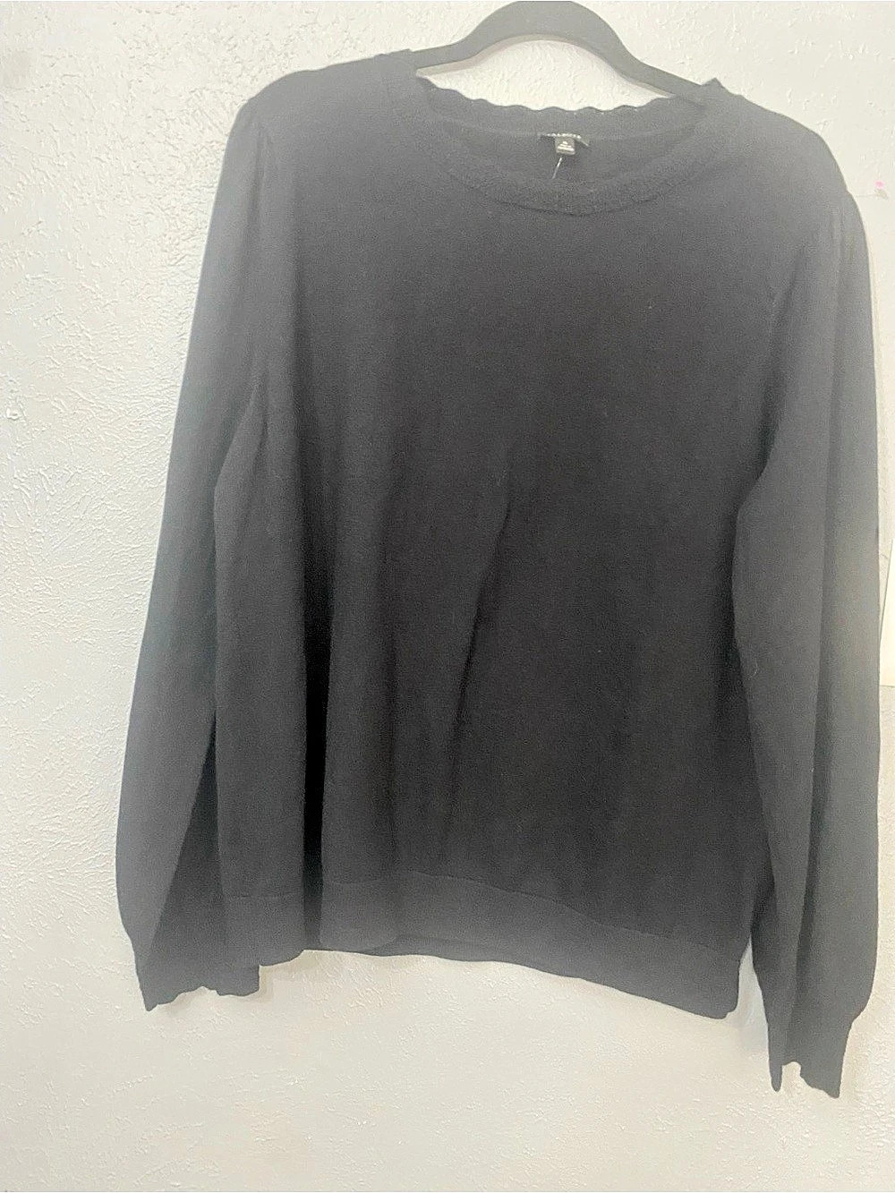 Talbots Scallop Trim Pullover Sweater Black Crew Neck Wool Blend Sweater XL